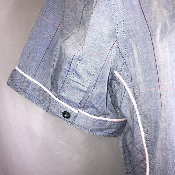 Coevals Club Men's Blue Pink Plaid Button Up Large Short Sleeve Casual Shirt L - Picture 7 of 11